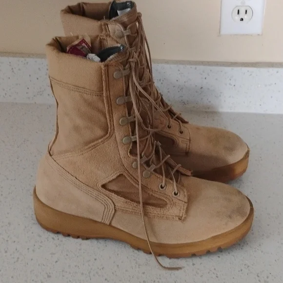 Women's Tan Combat Boots - Picture 3 of 7